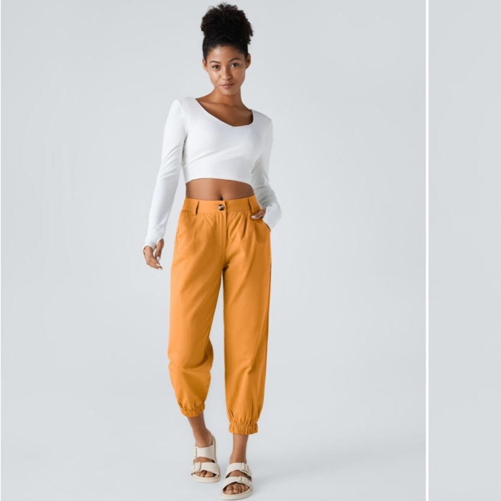 HALARA Mid Rise Zipper Pocket Casual Cotton Joggers Rising Sun Orange Size S